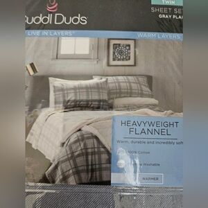 Cuddl Duds Heavyweight Flannel Gray Plaid Size Twin